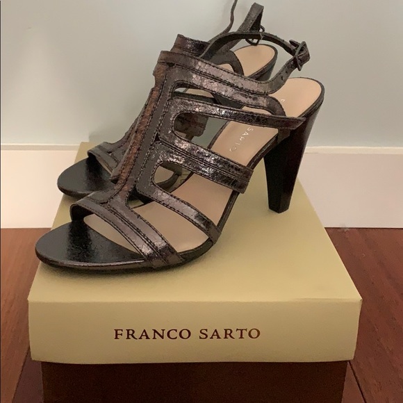 Women's Mid heel Peep Toe Sandal Pewter A office By Franco Sarto Women's Mid heel Peep Toe Sandal Pewter A office By Franco Sarto